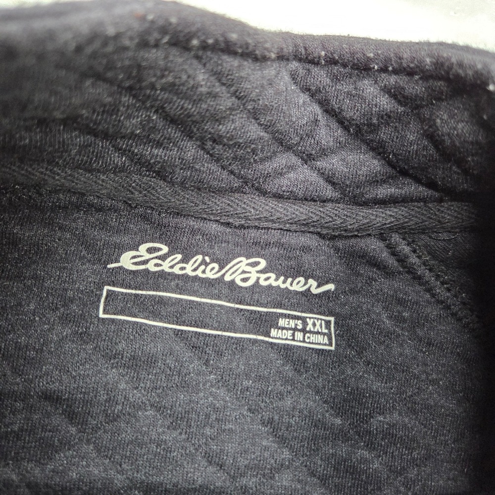 Eddie Bauer Quilted Mock Neck Pullover Mens XXL Gray Snap Button Sweatshirt - Picture 4 of 9